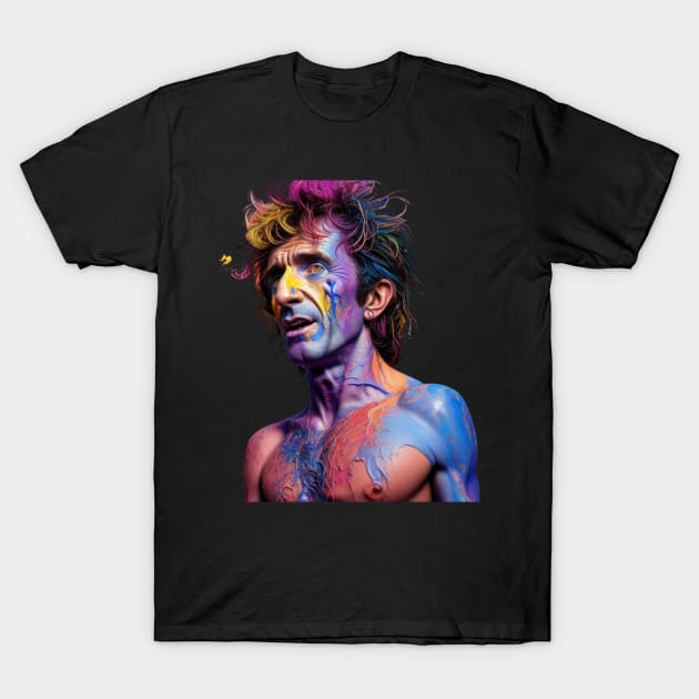 vector art a colorful paint illustration of Bon Scott // Aesthetic T-Shirt by Katab_Marbun